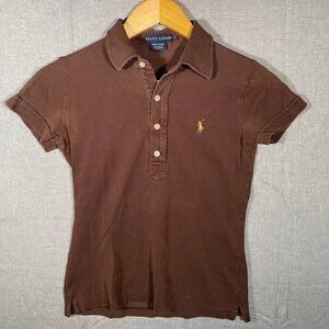 RALPH LAUREN POLO BROWN COTTON S/S POLO SHIRT WOMEN SMALL PREPPY COLLARED